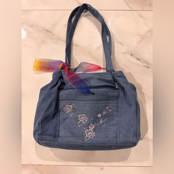 Girls Embroidered Denim Bag , with cosmetic/ coin purse medium size - Picture 2 of 10